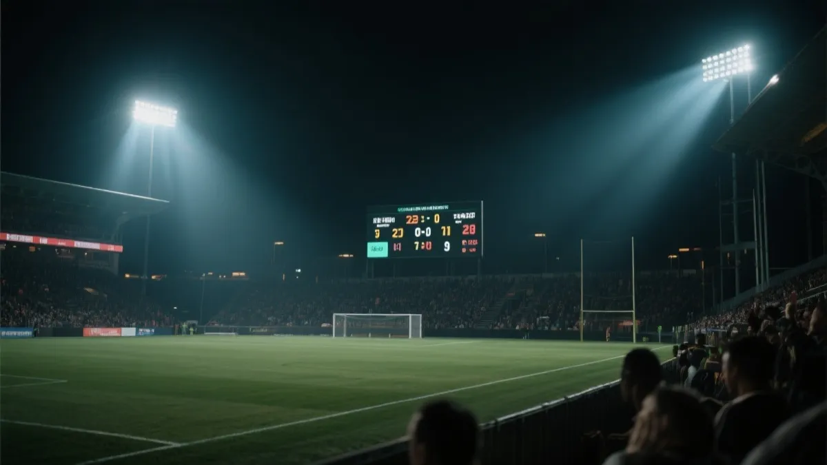 跨洲附加赛的紧张氛围：夜色球场与计分牌